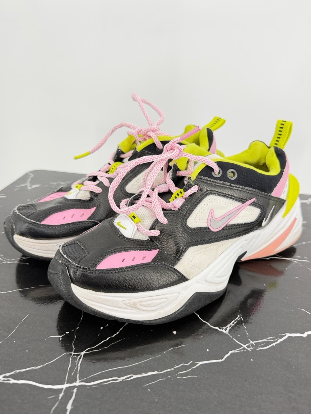 Nike M2K Tekno Sneakers Pink Black Volt Chunky Dad Shoes Women’s